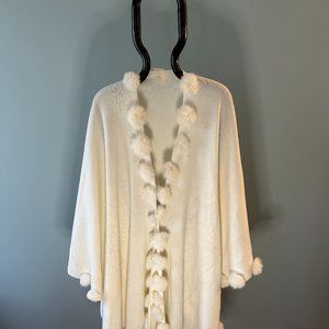 Elegant Cream Fur-Trim Open Front Coatigan